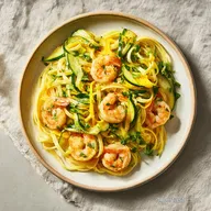 Linguine con Gamberetti Zucchine e Zafferano Vellutate