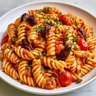 Pasta Fredda con Olive Taggiasche e Pomodorini
