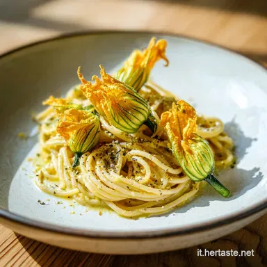 Cacio e Pepe con Fiori di Zucca per 4 Persone Scheda ricetta