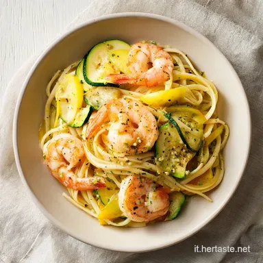 Linguine con Gamberetti Zucchine e Zafferano per 4 Porzioni Scheda ricetta