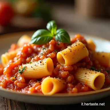 Pizza Pasta Pasticcio di Rigatoni Filante Stile Pizza Comfort Food Italiano Scheda ricetta