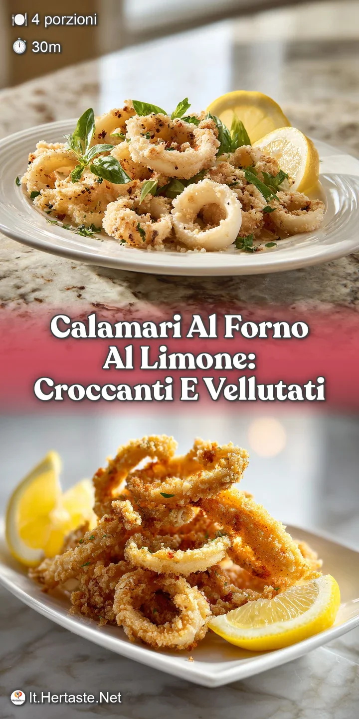 Close-up of succulent calamari baked with lemon, showing the delicate texture and glistening surface, hinting at its delic...