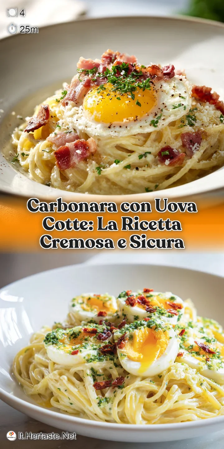 Close-up of carbonara: silky egg yolk clings to spaghetti, promising a decadent, savory bite with bits of browned pork.