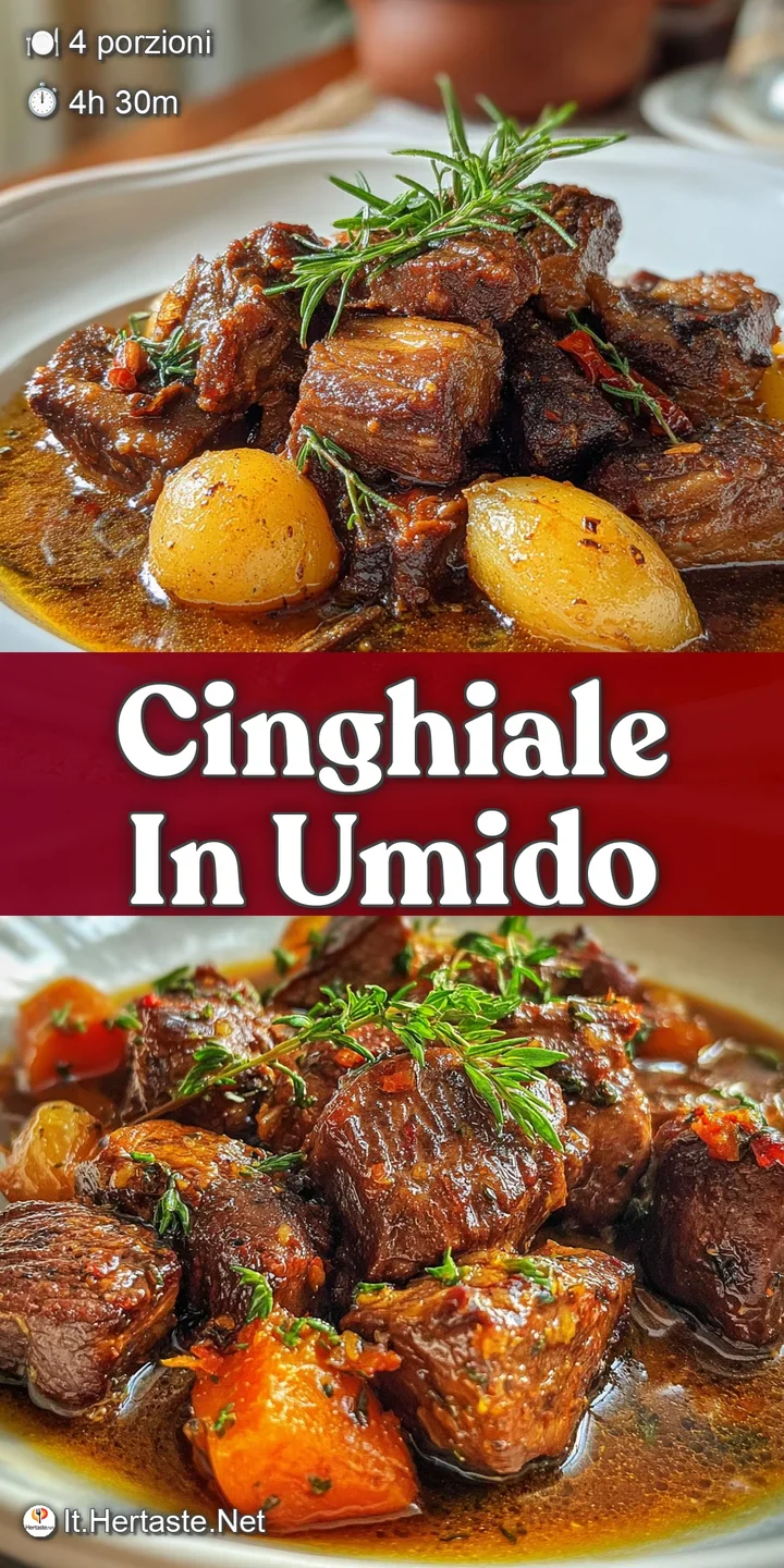 Close-up of simmered wild boar: Deep, complex colors; glistening braising liquid; and tender, shredded meat. An appealing ...