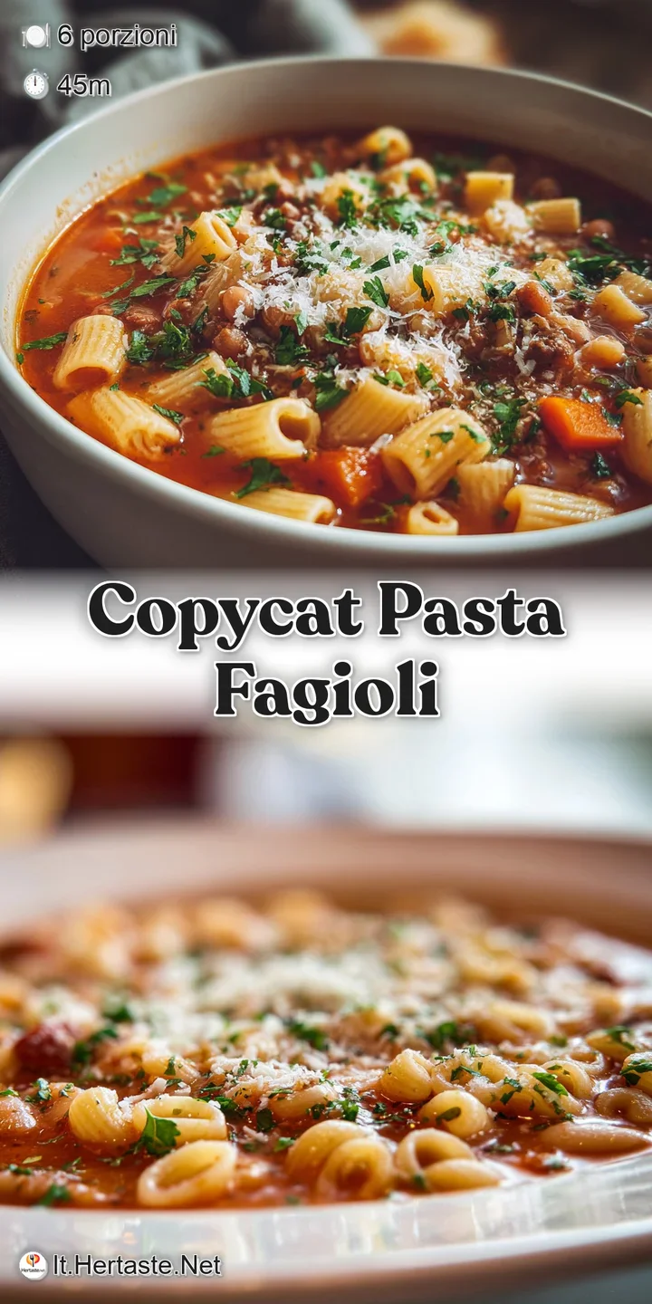 Close-up of pasta e fagioli: a swirl of olive oil glistens on the broth, revealing al dente pasta and soft beans, a tempti...