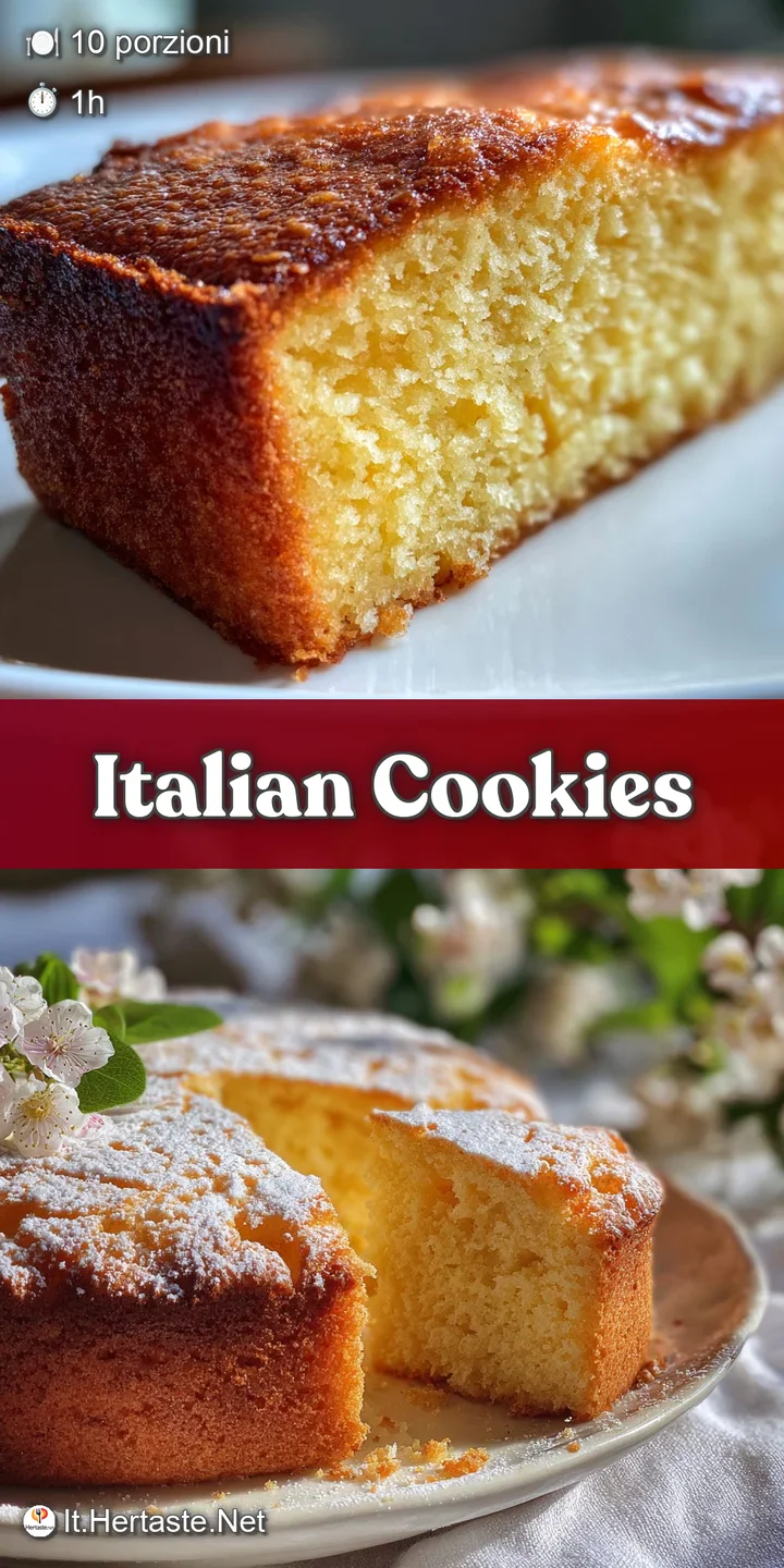 Close-up of a golden, crumbly almond cake. Irregular texture and visible nut fragments entice with rustic charm. Powdered ...