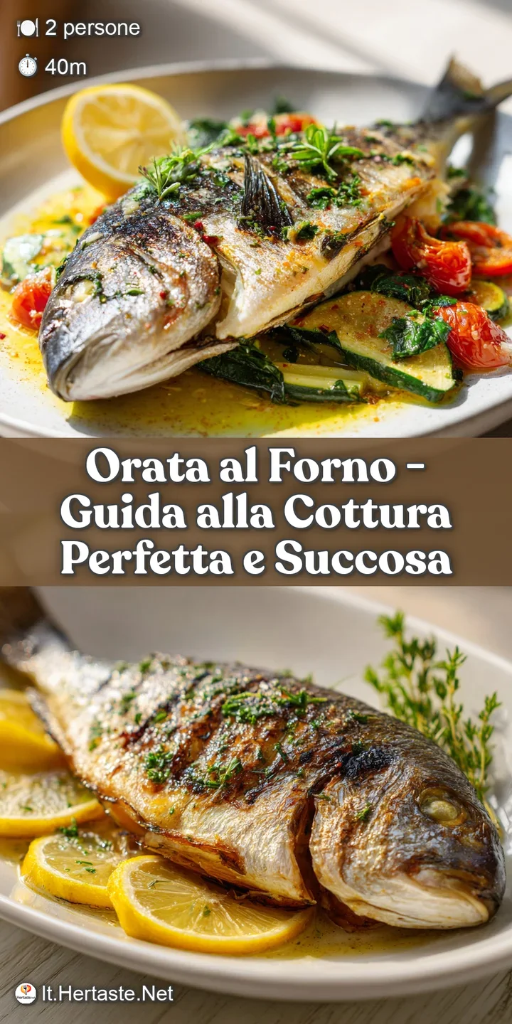 Close-up of a flaky orata fillet, skin crisp and golden, nestled with cherry tomatoes and herbs.