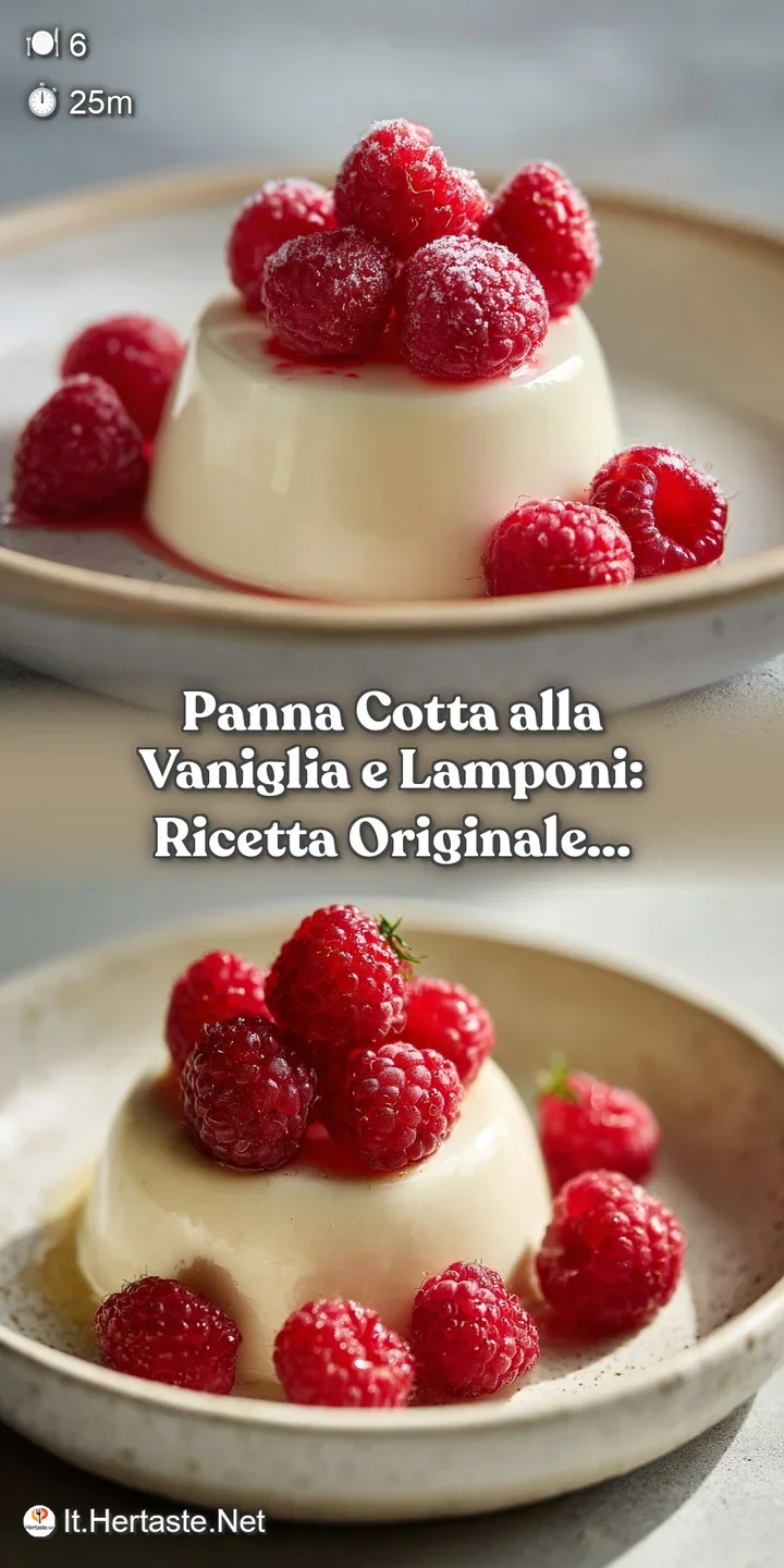 Close-up of vanilla panna cotta: creamy white custard with a vibrant red raspberry and its juicy syrup. Smooth and delicat...