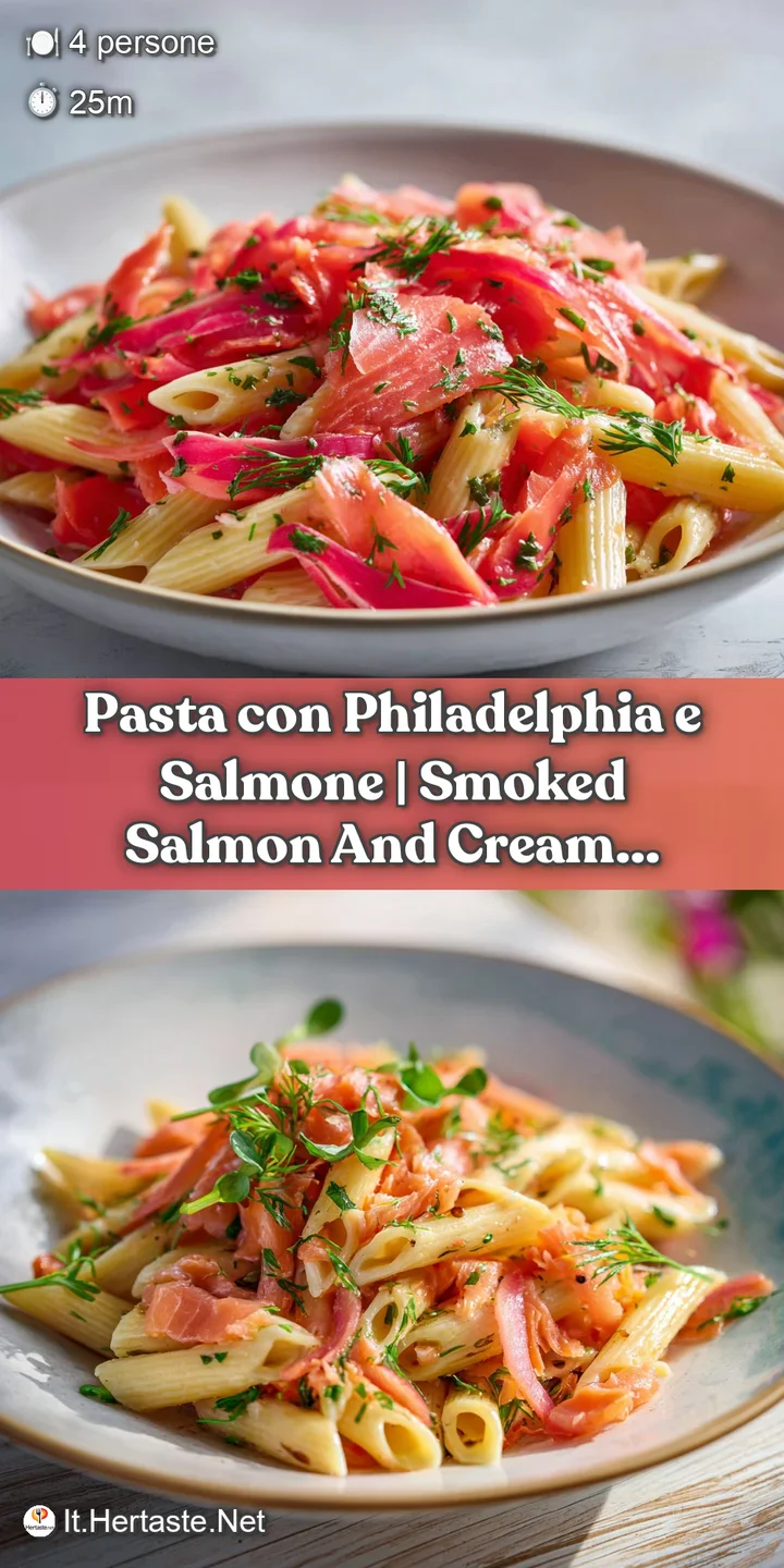 Close-up of glossy, cream-coated pasta twists entwined with succulent pieces of orange salmon and cracked black pepper.
