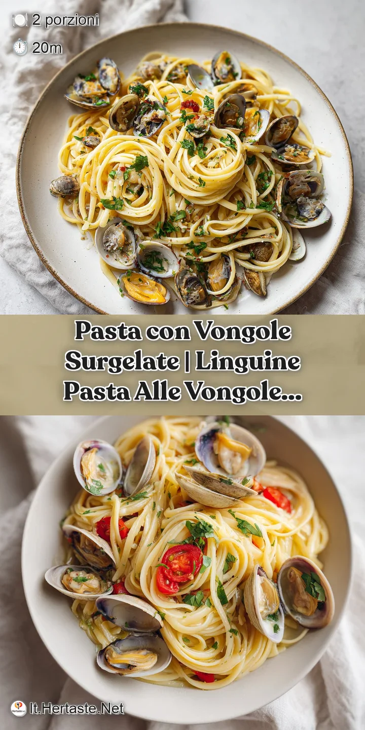 Close-up of delicate linguine strands coated in a light, savory sauce with juicy clams and a scattering of chili flakes.