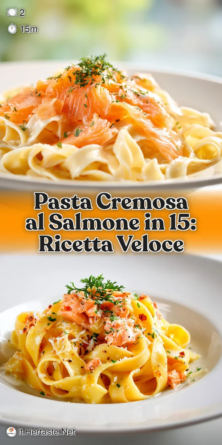 Close-up of creamy salmon pasta. Flaky pink salmon contrasts with the glossy ivory sauce, flecked with herbs and black pep...