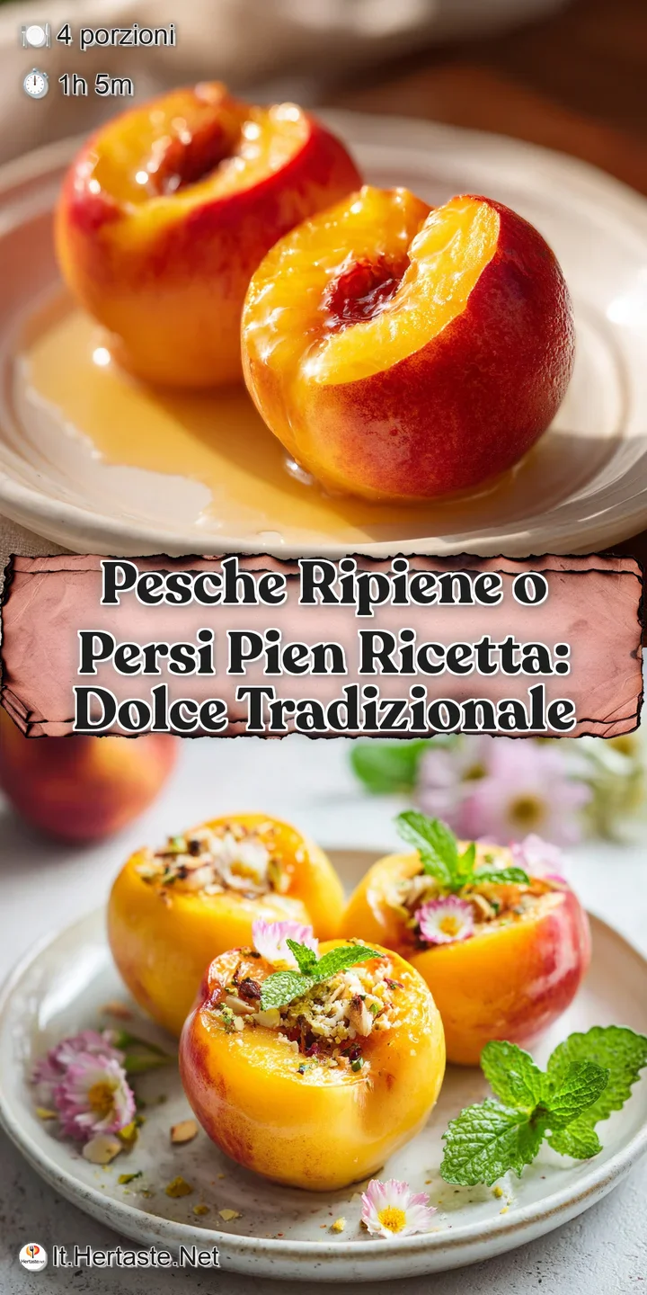 Close-up of stuffed peach; juicy flesh contrasts with the crumbly filling, hints of brown from the baking are evident.