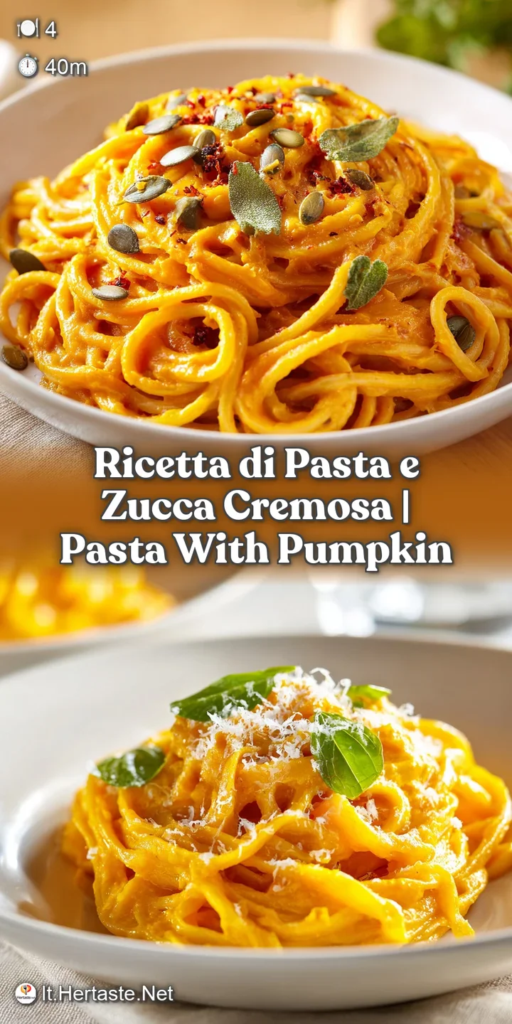Close-up of tender pasta coated in luscious, orange pumpkin sauce, with subtle steam rising.