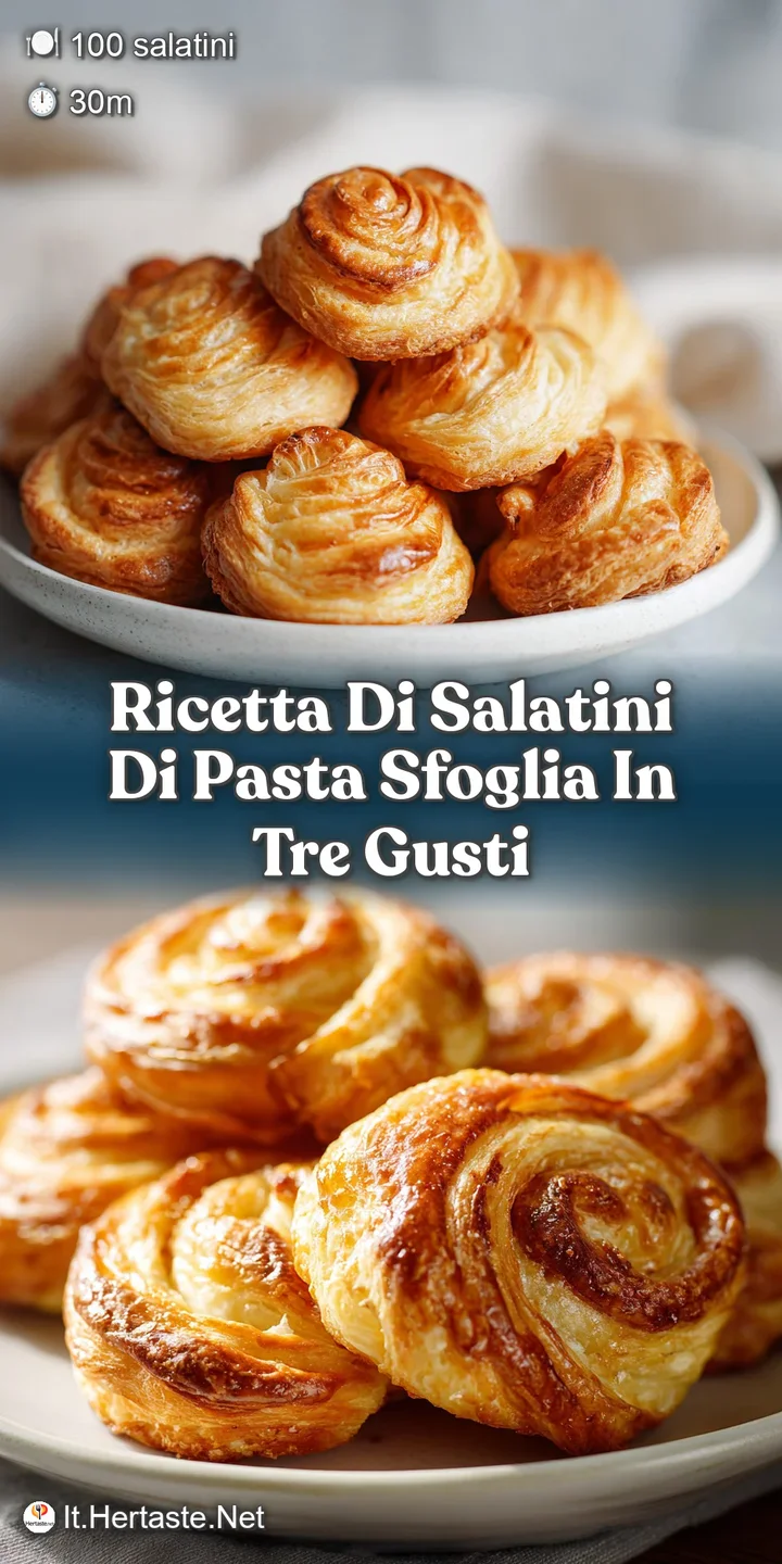 Close-up of crisp, buttery puff pastry with herbs. Golden, flaky layers create irresistible texture in these savory Italia...