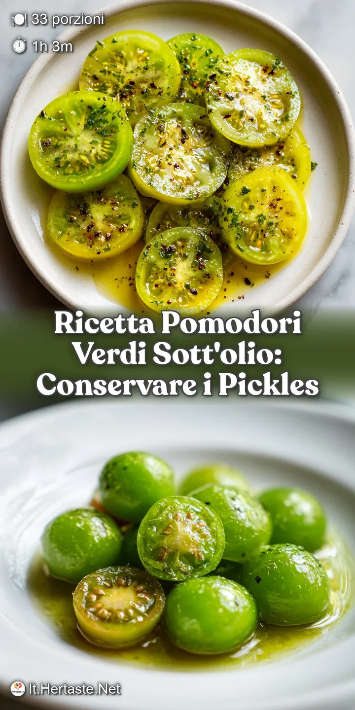 Close-up showcasing the plump, oil-slicked green tomatoes, infused with herbs. Hints of garlic and chili dance on the surf...