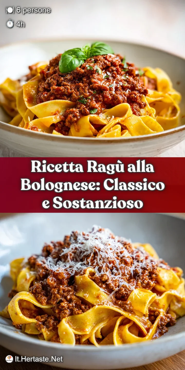 Close-up showcases the glistening, meaty texture of the Bolognese sauce clinging to the thick ribbons of freshly made papp...