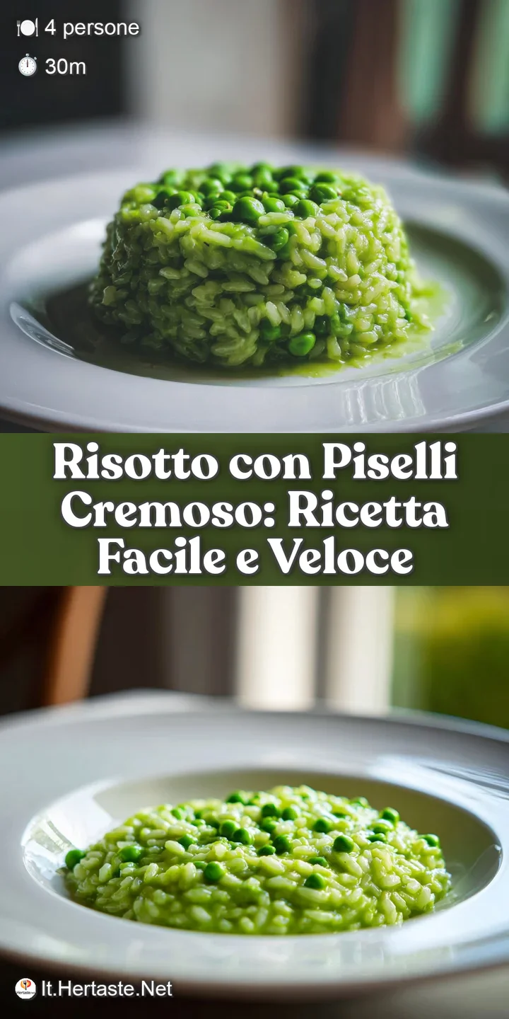 Close-up of creamy pea risotto, highlighting the textures of al dente rice and tender peas. A rich, appetizing vegetarian ...