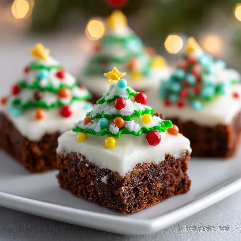 A slice of rich, dark brownie artfully arranged on a white plate, with a sprinkle of festive red berries.