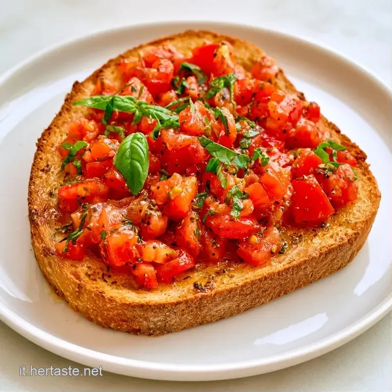 Bruschette colorate disposte con cura su un tagliere di legno, con gocce di olio lucido e un tocco di verde brillante.