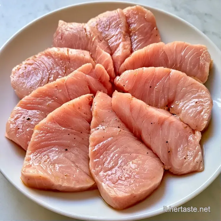 Elegante composizione di carpaccio di pesce lucido, guarnito con granella di pistacchi verdi e scorza di limone.