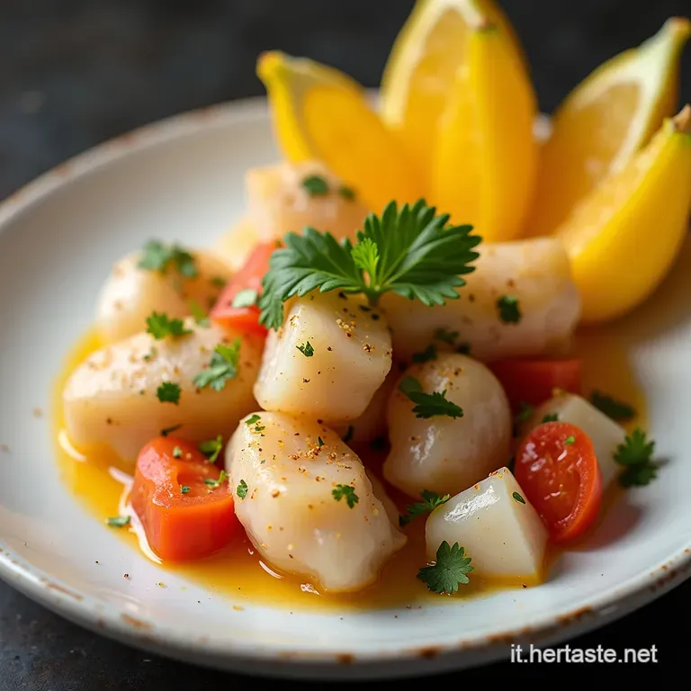 Ceviche Classico Peruviano LOro Bianco del Pacifico Pescato Freschissimo Marinato in Leche de Tigre