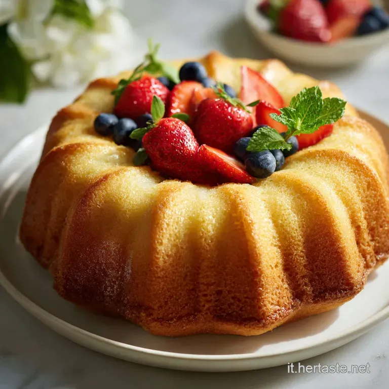 A generous slice of moist, tall yogurt cake on a white plate. Delicate crumbs and soft airy interior. Inviting breakfast t...