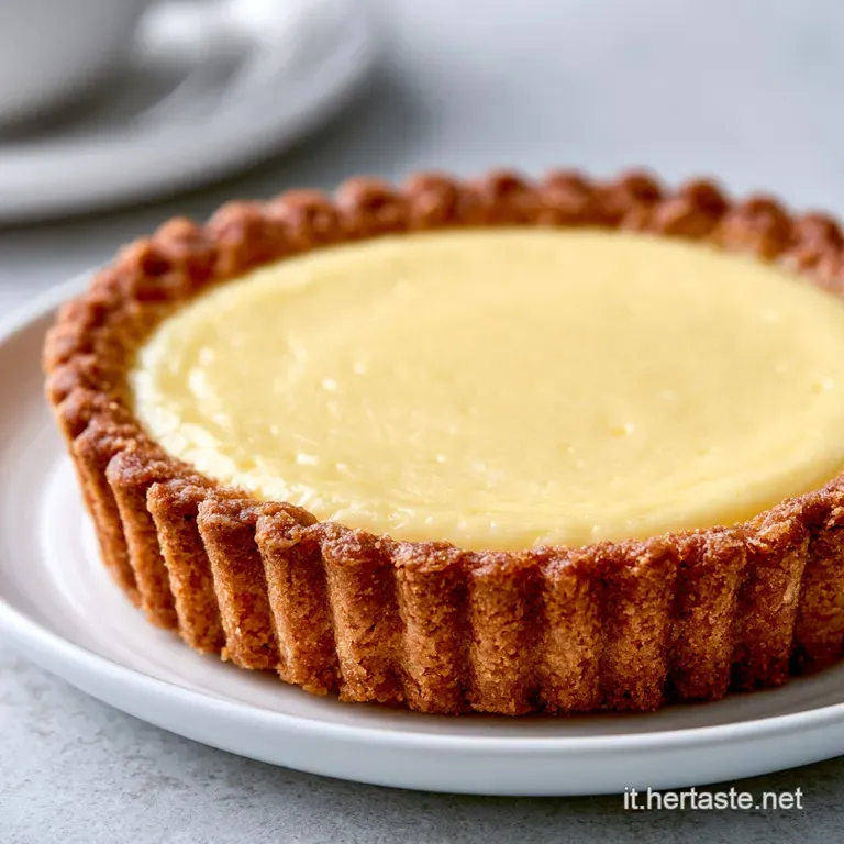 Fetta di dolce con crema liscia e vellutata su piatto bianco, guarnita con frutti di bosco rossi e fogliolina verde.