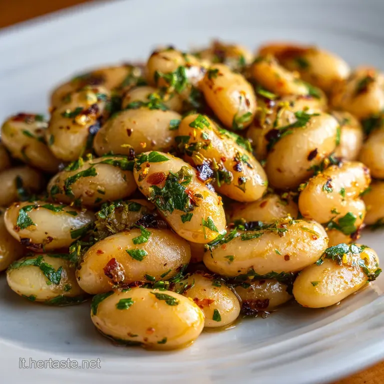 A rustic ceramic bowl overflowing with tender cannellini beans, glistening with olive oil and fresh herbs.
