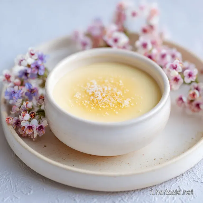 A small, rustic bowl of rich, golden condensed milk, swirls visible, ready to pour.
