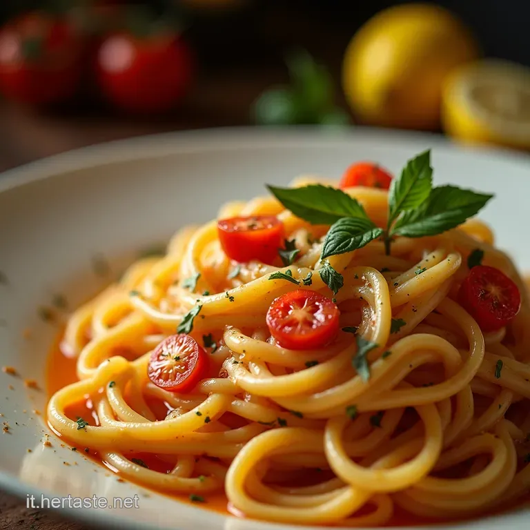 Ricetta Linguine Dorate Con Mazzancolle Al Profumo Di Limone E Pomodorini Freschi presentation