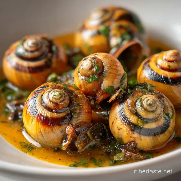 Swirls of lumachine pasta coated in vibrant tomato sauce, artfully plated with fresh basil garnish and cheese.