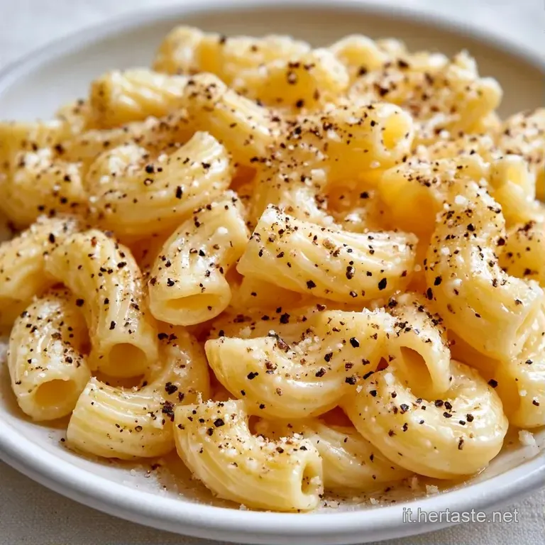 Un nido di spaghetti lucidi e cremosi in un piatto scuro, decorato con una pioggia di pepe nero e formaggio grattugiato.