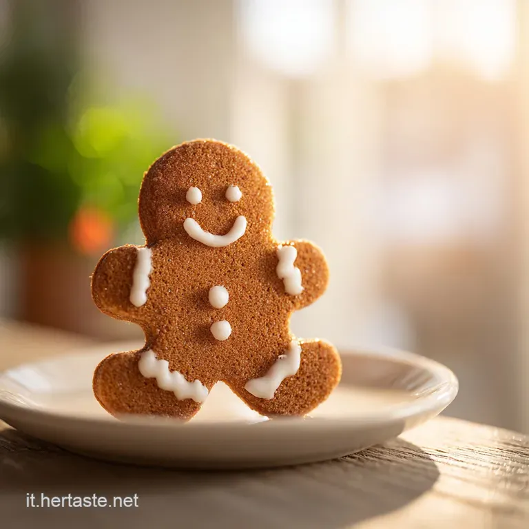 A charmingly iced gingerbread house, dusted with powdered sugar snow, presented on a festive platter.