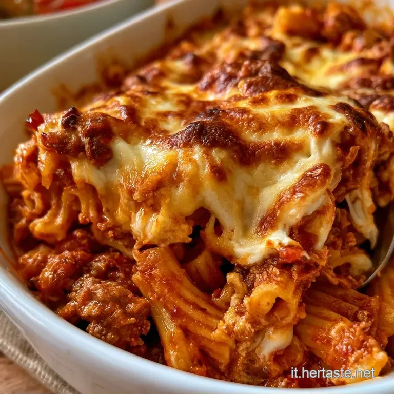 Porzione di pasta filante servita in un piatto bianco, con rag&ugrave; succoso e spolverata di prezzemolo verde fresco.