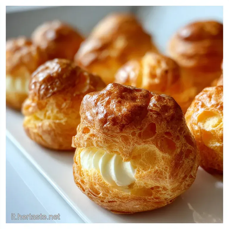 Pile of crisp, golden pasta choux, dusted with powdered sugar on a modern white plate, hinting at a delightful, airy sweet...