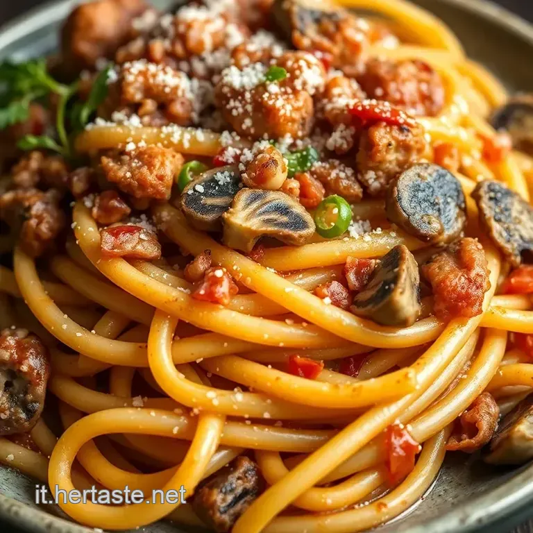 Pasta Funghi E Salsiccia presentation