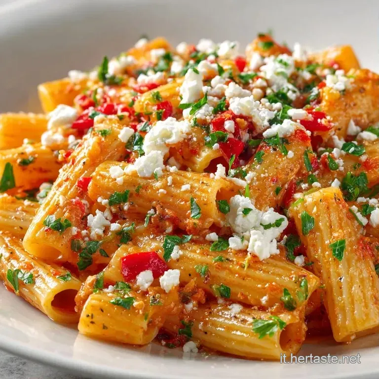 Piatto bianco con un nido di pasta cremosa e vellutata, decorato con un filo d'olio lucido e foglie di basilico verde.