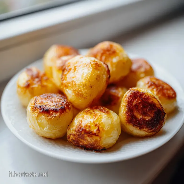 A rustic serving of oven-baked potatoes, glistening and piled high in a cast-iron skillet.