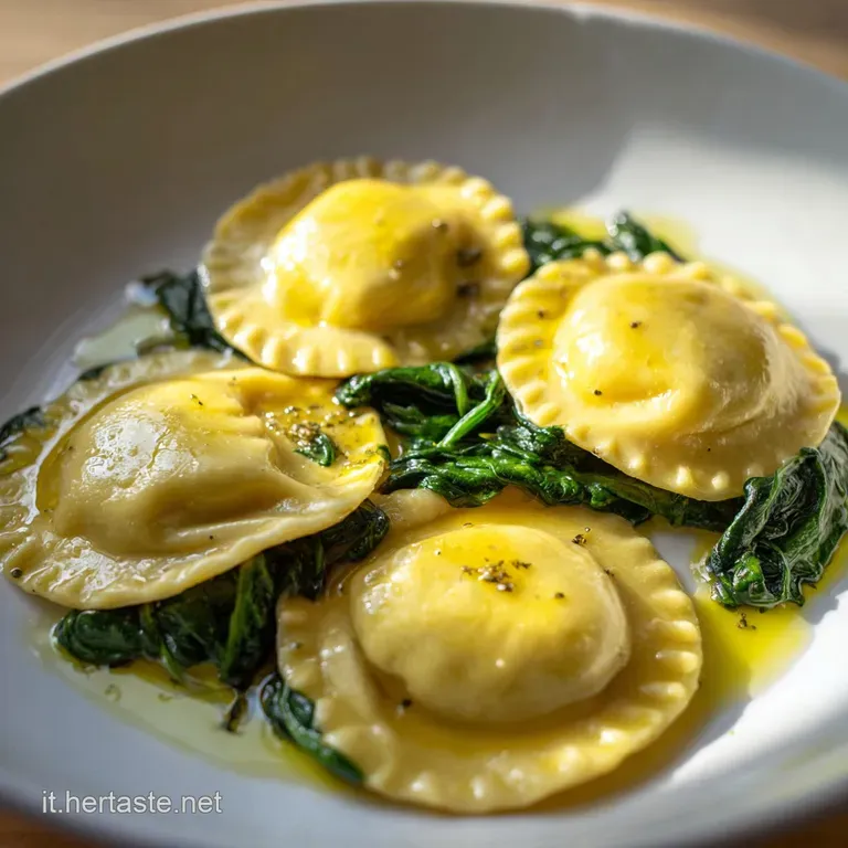 Pasta ripiena disposta con cura su salsa bianca cremosa, decorata con scaglie di formaggio e olio dorato.