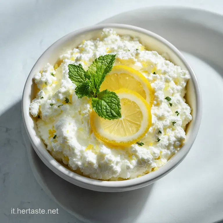 A rustic ceramic bowl filled with soft, fresh ricotta, artfully drizzled with olive oil and garnished with basil.