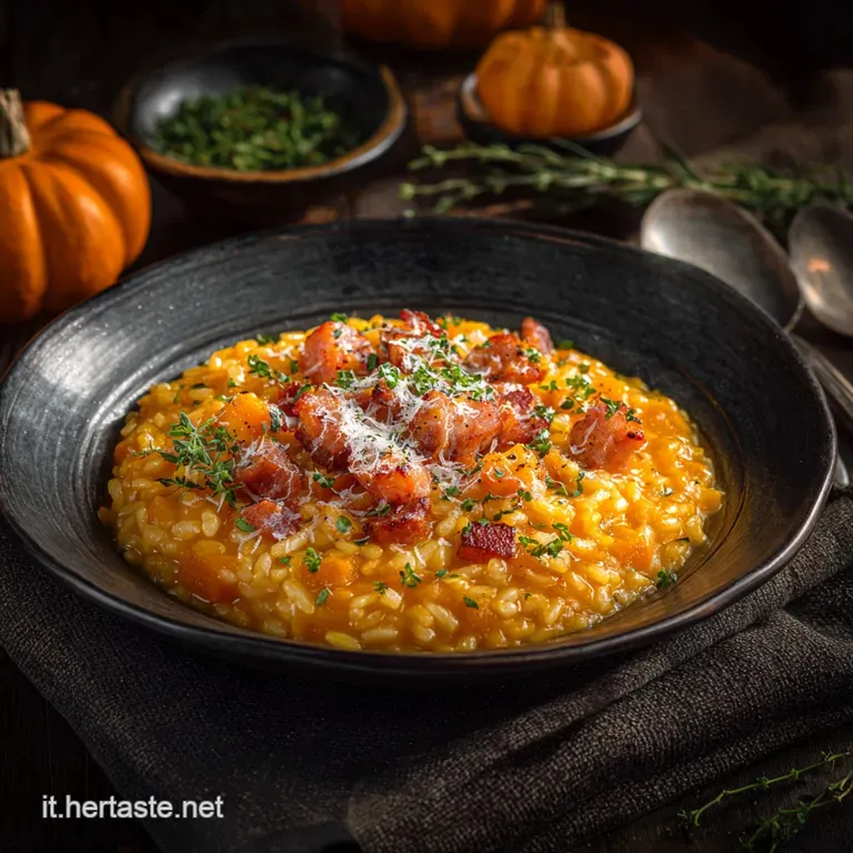 Risotto Cremoso Autunnale Zucca Dolce E Salsiccia Croccante presentation