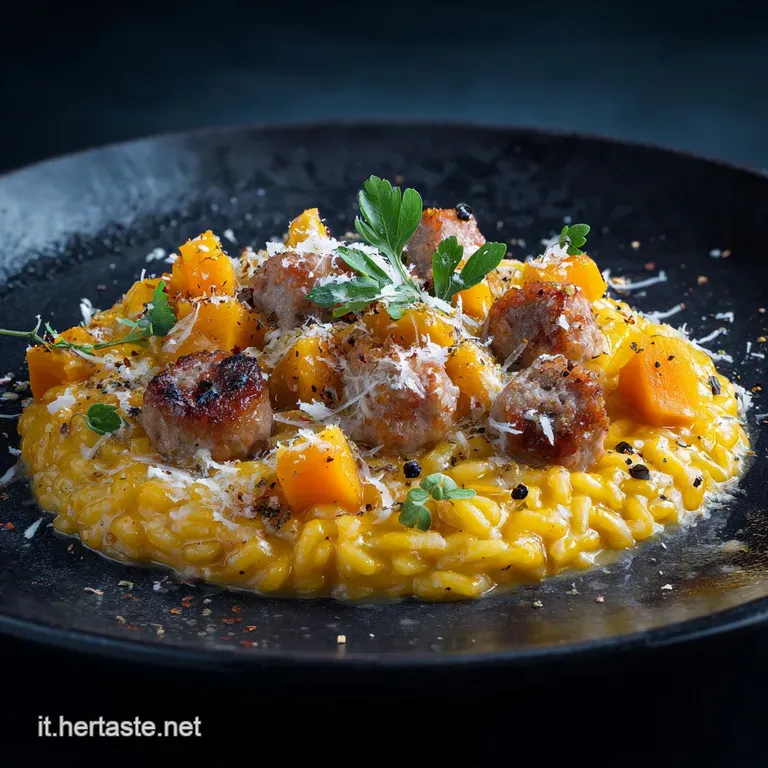 Risotto Cremoso Autunnale Zucca Dolce e Salsiccia Croccante