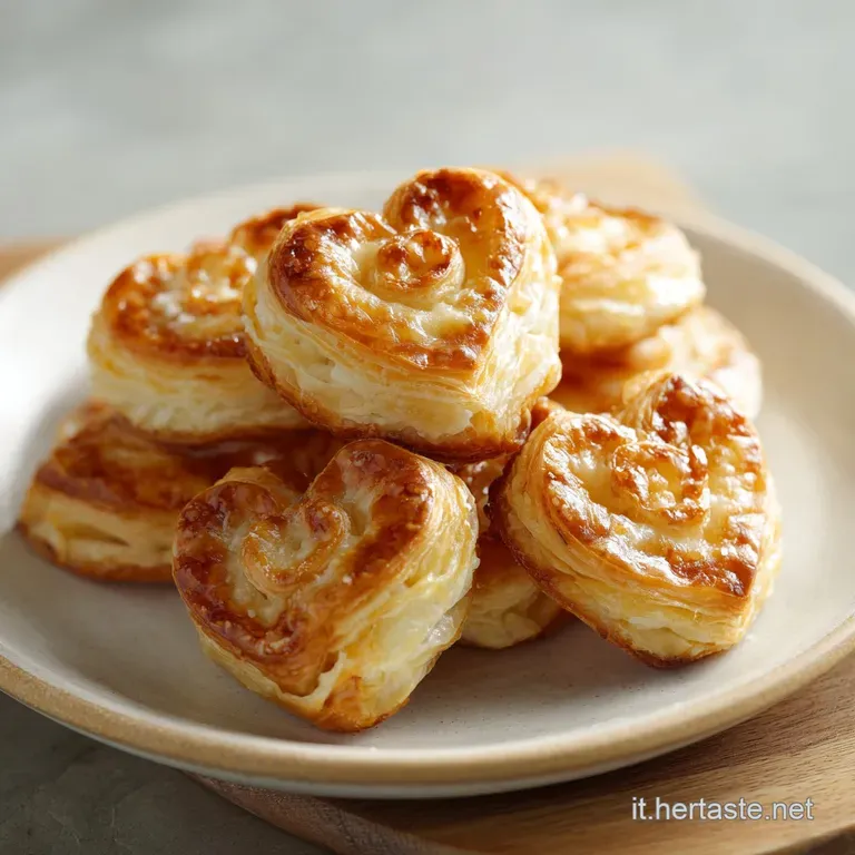Elegant plate of glossy, golden-brown puff pastry appetizers; layers of flaky dough visible, glistening with a light glaze...