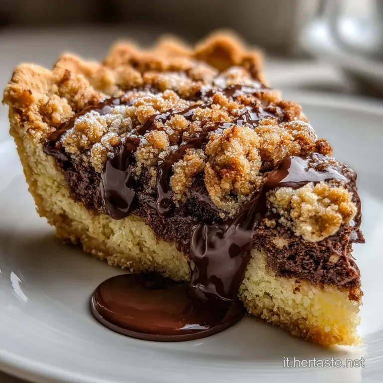 Slice of crumbly Nutella tart on a white plate. Powdered sugar dusts the golden crust, hinting at the decadent, creamy int...
