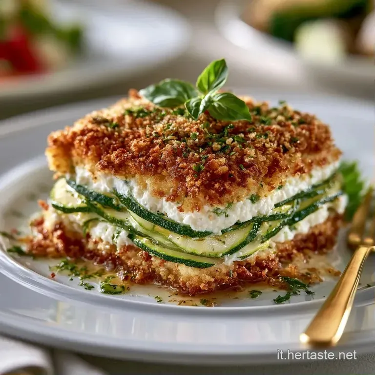 Porzione cremosa di sformato verde chiaro con superficie croccante, guarnita da un filo d'olio e foglia di menta.