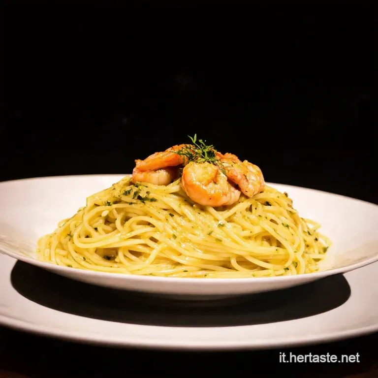 Spaghetti Aglio E Olio Con Gamberetti E Limone presentation