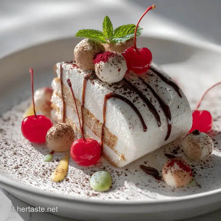 Elegant glass showcasing a swirling, multi-toned frozen dessert; the coffee and chocolate textures are contrasted by a cri...