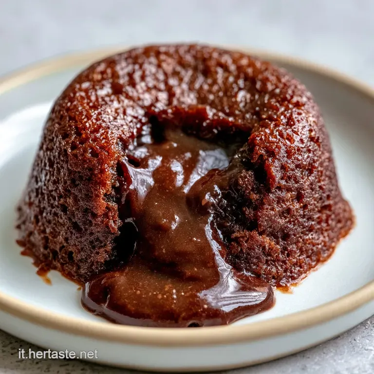 Dolce al cioccolato caldo su piatto di ceramica con lampone rosso e foglia di menta fresca, presentazione raffinata.