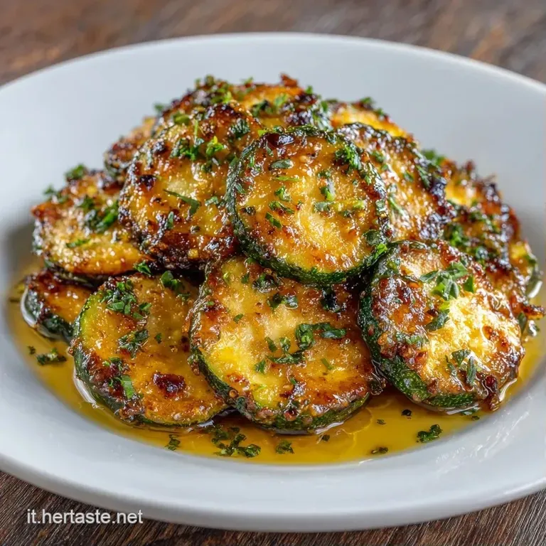 Zucchine a rondelle disposte con cura in un piatto bianco, dai colori verdi brillanti e bordi leggermente tostati.