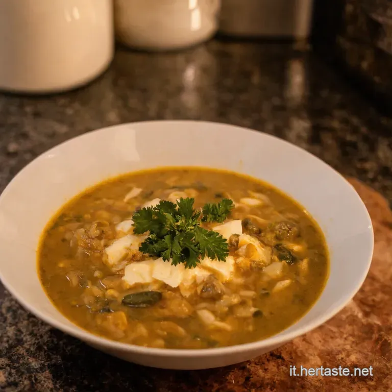 Zuppa Di Lenticchie Allitaliana Con Crostini Croccanti presentation